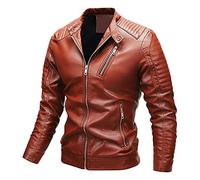 Giacca da uomo in Pelle PU Antivento Moto Giacca Giacca Giacca in Pelle Di Mucca Retro Rock Moto Giacca Motociclista Vera Pelle, rosso, L, Giacca