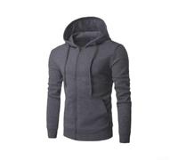 Giacca da uomo in pile con cappuccio e zip intera, casual, a maniche lunghe, con tasca a marsupio, per autunno e inverno, taglie da L a 3XL (grigio scuro, XL)