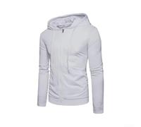Giacca da uomo in pile con cappuccio e zip intera, casual, a maniche lunghe, con tasca a marsupio, per autunno e inverno, taglie da L a 3XL (bianco, XL)