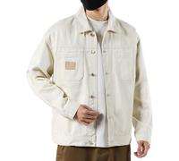 Giacca da uomo in puro cotone cargo denim classico bottone anteriore allentato jeans capispalla cappotti autunno abbigliamento da lavoro casual alla moda, Beige, 4XL