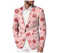Giacca da uomo in stile abito natalizia con stampa fiocco di neve e Babbo Natale, con taschino, revers, bottone, stile monopetto, modello a righe, leggera, classica, vintage, slim fit, per l'outdoor