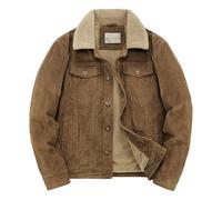 Giacca da uomo in velluto a coste Sherpa foderata con colletto in pile spesso caldo cappotto corto con bottoni frontali invernale antivento imbottito, cachi, 3XL