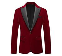 Giacca da uomo in velluto a coste slim fit, con bottone singolo, giacca da lavoro, casual, per sport, cena, ballo e matrimonio, Rosso, S