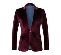 Giacca da uomo in velluto blazer alla moda, slim fit, giacca fascino da uomo, per matrimoni e feste, business, casual, con un bottone, vestibilità normale, da uomo, top coat outwear, O vino, L