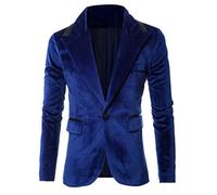 Giacca da uomo in velluto blu reale blazer tacca risvolto un bottone giacca slim fit casual cappotto quotidiano, Blu reale, 50