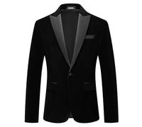 Giacca da uomo in velluto con un bottone per smoking, blazer da uomo in velluto, giacca da abito aderente per matrimonio, Nero , XL