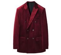 Giacca da uomo in velluto doppiopetto formale cappotto sportivo per primavera autunno business casual, Borgogna, 4XL