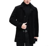 Giacca da uomo in velluto ispessito con risvolto casual in finta pelle di agnello, da indossare tutti i giorni (M, nero)