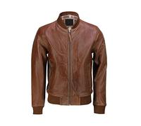 Giacca da uomo in vera pelle e finta pelle Brando marrone design classico bomber e stile Varsity Slim fit giacca da motociclista, Marrone - Ecopelle, M
