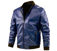 Giacca da uomo in vera pelle, giacca bomber da uomo, con cerniera, in pelle, per l'inverno, l'autunno, l'inverno, alla moda, sottile, con colletto alto, da motociclista, calda, leggera, morbida giacca