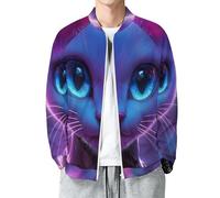 Giacca da Uomo Leggero Bomber, Giacca a Vento Futurismo Gatto Viola con Cerniera Integrale, Casual Elegante, Spolverino all'aperto, Giacche da Golf, Viola