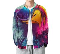 Giacca da Uomo Leggero Bomber, Giacca a Vento Punk Aquila Al Neon con Cerniera Integrale, Casual Elegante, Spolverino all'aperto, Giacche da Golf, Colorato