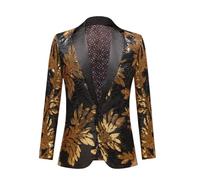 Giacca da uomo lucida con glitter e collo a scialle, per feste di nozze, cantante, palcoscenico, nero e oro, con paillettes, Nero oro, L