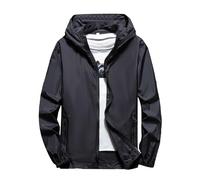 Giacca da uomo nera con cappuccio con zip a maniche lunghe e stile outdoor | Una cerniera su tutta la lunghezza, il cappuccio attaccato e i pannelli neri puliti conferiscono a questa giacca casual una