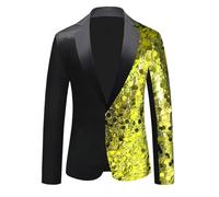 Giacca da Uomo Paillettes, Abito da Ballo, Patchwork, alla Moda, con Paillettes, Aderente, a Maniche Lunghe, per Giovani, con Risvolto, Casual (Yellow, L)