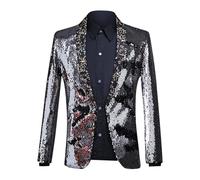 Giacca da Uomo Paillettes, con Paillettes Dorate Scintillanti, alla Moda, per spettacoli teatrali e Feste (Silver, L)