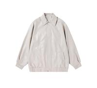 Giacca da Uomo, Pelle Tuta vernale Oversize con Cerniera Pelle Volante Pelle con Risvolto (White XXL)