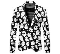 Giacca da uomo per Halloween con stampa scheletri danzante, accattivante blazer per feste con teschi colorati, divertente ed elegante, alternativa per feste a tema, un bottone, bianco, XXL