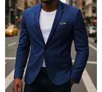 Giacca da uomo slim fit con bottone singolo, adatta per matrimoni sposo, eventi casual e formali, design coreano (L blu)