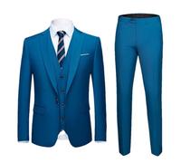 Giacca da uomo slim fit con un bottone blazer abito da sposa blazer abiti da lavoro giacca gilet pantaloni set, 1 Bottone Blu Lago, XXXXXL