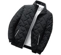 Giacca da Uomo Slim Fit Giacca da Uomo in Cotone Colletto Rialzato Tasche con Zip Giacca Fredda da Uomo Tinta Unita Nuova Tendenza Giacca Antivento da Uomo, A-Black, 3XL