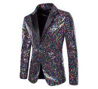 Giacca da uomo slim fit, giacca da uomo, per il tempo libero, con un bottone, paillette, con paillettes, costume da carnevale per matrimoni, feste, feste, Lilla, XXL