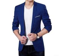 Giacca da uomo slim fit, stile casual, formale, con un bottone, in misto cotone, per lavoro, ufficio, feste, cene, capispalla nero (2XL blu)