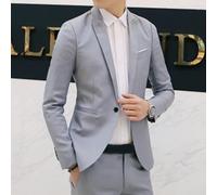 Giacca da uomo slim fit, stile casual, formale, con un bottone, in misto cotone, per lavoro, ufficio, feste, cene, capispalla nero (M grigio)