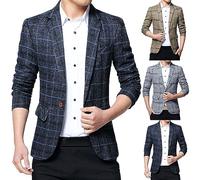 Giacca da uomo Smart Casual - Giacca a quadri da uomo alla moda in tweed blazer con un bottone da lavoro a maniche lunghe slim fit smoking vestibilità regolare colletto dentellato cappotto sportivo