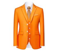 Giacca da uomo tinta unita alla moda tinta unita smoking cappotto per affari tinta unita blazer per tutti i giorni, Arancione, 3XL
