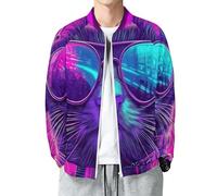Giacca da Uomo Transizione Leggero, Sottile Bomber Primaverile Casual Giacca Punk Vintage Sportiva All'aperto con Zip, Spolverino a Vento Gatto Con Gli Occhiali