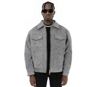 Giacca da uomo vintage in materiale scamosciato High Street con rever a lapel e cerniera, grigio, L