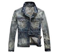 Giacca da uomo vintage strappata cargo denim casual cotone streetwear hip hop cappotto, Blu, S