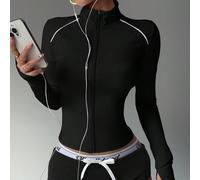 Giacca da yoga aderente dallo stile casual e alla moda, con colori a contrasto, elegante e dalla vestibilità aderente, con collo alla coreana e chiusura lampo, adatta a uno stile di vita attivo L,M,S,