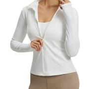 Giacca da Yoga da Donna con Protezione Solare UPF 50+ e Cerniera, Giacca Leggera da Yoga a Maniche Lunghe con Fori for i Pollici, Maglietta UV, Top Atletico da Palestra, for Corsa(White,Small)