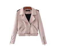 Giacca di Cuoio del Faux Cappotti Chiodo Donna Cappotto Biker Capispalla Pink S