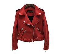 Giacca di Cuoio del Faux Cappotti Chiodo Donna Cappotto Biker Capispalla Rosso M