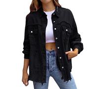 Giacca di Jeans Casual da Donna Button Down Boyfriend Jean Jacket Corta a Maniche Corte vestibilità Aderente Streetwear Tinta Unita Larghi Leggero per la Mezza Stagione