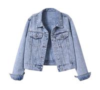 Giacca di Jeans Casual da Donna Button Down Boyfriend Jean Jacket Vintage Denim Abbottonatura con Tasche Taglie Forti a Vento vestibilità Regolare Capispall per la Mezza Stagione