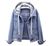 Giacca di Jeans Casual da Donna Button Down Boyfriend Jean Jacket Vintage Denim Abbottonatura Manica Lunga Orlo sfilacciato strappato Corta Streetwear Grandi Dimensioni per Il Tempo Libero