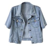 Giacca di Jeans Casual da Donna,Button Down Boyfriend Jean Jacket Vintage Denim Abbottonatura Moda Cappotto Outwear Corta Streetwear Grandi Dimensioni per Primavera Autunno