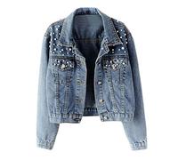 Giacca di jeans casual da donna,Cardigan Abbottonato Estivo corta a maniche corte invecchiata alla moda Taglie Forti Vento Donna Camicia con Colletto Rovesciato per le mezze stagioni