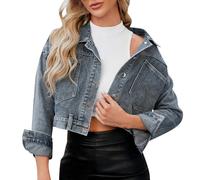 Giacca di Jeans Casual da Donna,Cardigan Abbottonato Estivo Taglie Forti Primaverile con Tasche Elegante, Leggera Camicia Colletto Rovesciato per la Mezza Stagione