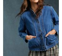 Giacca di jeans con colletto, bottoni anteriori, tasche con bordi a conchiglia, maniche lunghe, in pregiato cotone al 90%, abbigliamento carino per il ritorno a scuola in autunno, casual, autunno, inv