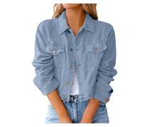 Giacca di jeans corta da donna con risvolto classico con bottoni giacca in denim a maniche lunghe elasticizzata 2026 cappotto di jeans casual alla moda, Azzurro, L