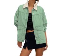 Giacca di jeans da donna a maniche lunghe, oversize, con profili a contrasto, verde chiaro, taglia S