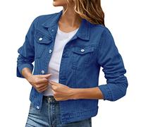 Giacca di jeans da donna Cappotti Maniche Lunghe Pocket Cardigan Tinta unita Aperto Anteriore Capispalla Giacche Comodo, Blu scuro, S