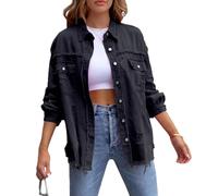 Giacca di Jeans da Donna Casual Giacca Strappata in Denim Button Down Boyfriend Jeans Jacket Giubbino Jeans Donna (Nero, XL)