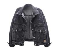 Giacca di Jeans da Donna,Giacca Leggera Vintage Denim Abbottonatura Manica Lunga Orlo sfilacciato strappato Elegante, Corta Donna per la Mezza Stagione