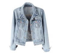 Giacca di Jeans da Donna Lavaggio Vintage a Vento Cappotto con Scialle Manica Lunga Orlo sfilacciato strappato Elegante, Leggera Grandi Dimensioni per Il Tempo Libero
